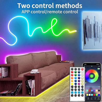 segrass 100FT RGB LED neon Rope Lights LED neon Lights with Remote/APP Control 24V IP65 Waterproof Flexible Neon LED Strip Lights for Bedroom Room Outdoors Decor（2 Rolls of 50ft）
