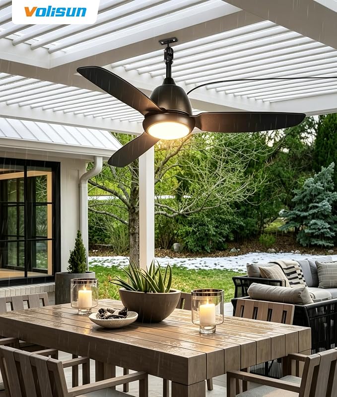 VOLISUN Outdoor Ceiling Fans with Light for Patios, 42in Weatherproof Plug in Ceiling Fan, 3CCT Dimmable Gazebo Fan Remote&APP Control, Black Caged Ceiling Fan for Porch, Pergola,Canopy,Pavilion