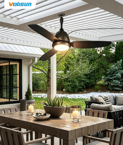 VOLISUN Outdoor Ceiling Fans with Light for Patios, 42in Weatherproof Plug in Ceiling Fan, 3CCT Dimmable Gazebo Fan Remote&APP Control, Black Caged Ceiling Fan for Porch, Pergola,Canopy,Pavilion