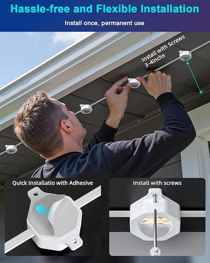 REYLAX Permanent Outdoor Lights Pro, 150ft with 108 Triple-LED 135lm, RGB+IC Smart Eaves Christmas Lights for House, IP67 Waterproof, Multi Scenes for Outdoor Decor, Works with Alexa, Google, Remote