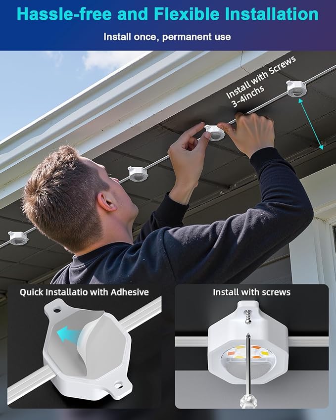 REYLAX Permanent Outdoor Lights Pro 200ft, 144 Triple-LED 135lm, RGB+IC Smart Eaves Christmas Lights for House, IP67 Waterproof, DIY Multi Scenes for Outdoor Decor, Works with Alexa Google APP Remote