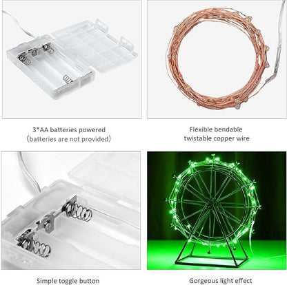 Ariceleo Mini St. Patrick's Day Fairy Lights Battery Operate, 2 Pack Copper Wire 3*AAA Battery Powered Led Starry Fairy String Lights for Bedroom, Christmas, Party, Wedding, Decoration(5m/16ft Green)