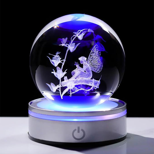Crystal 3D Fairy 3.15in Ball Figurine Gifts for Women, Collectible Glass Witchy Sphere for Her Room with LED Light Base, Snow Globe Keepsakes for Fairy Lovers Home Decor