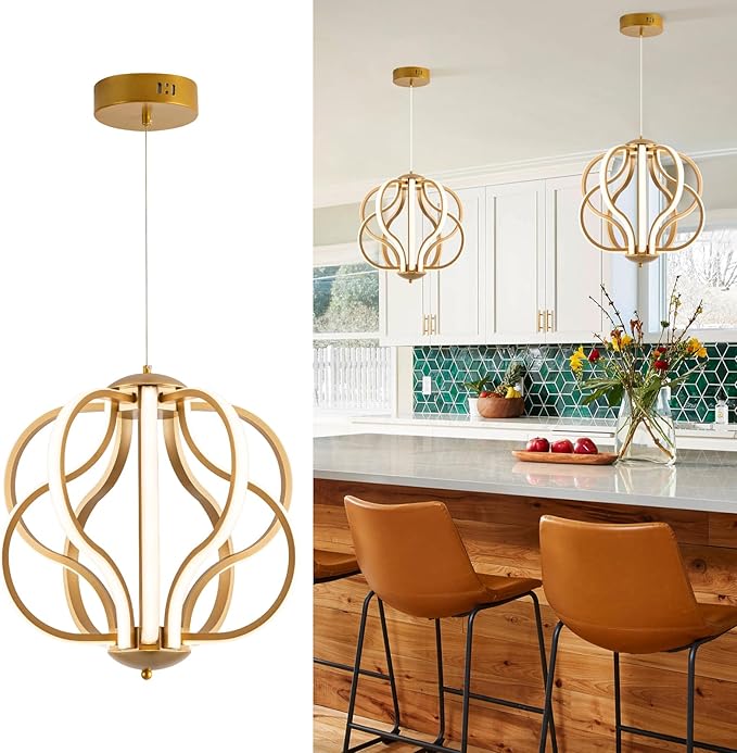 CHYING Modern Gold Chandelier with Remote Control, 10-Light 70W 3-Color Temperature Dimmable LED Chandelier for Dining Room, Hanging Adjustable Pendant Light for Living Room Kitchen Entryway Foyer