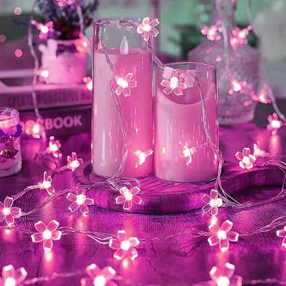 JACUXLSS Pink Cherry Blossom Flower Lights String Indoor Decor, 33Ft 100 LED Decorative Hanging Hot Aesthetic Fairy Floral Lamp for Bedroom Decorations When Valentine's Day, Wedding Party, Christmas