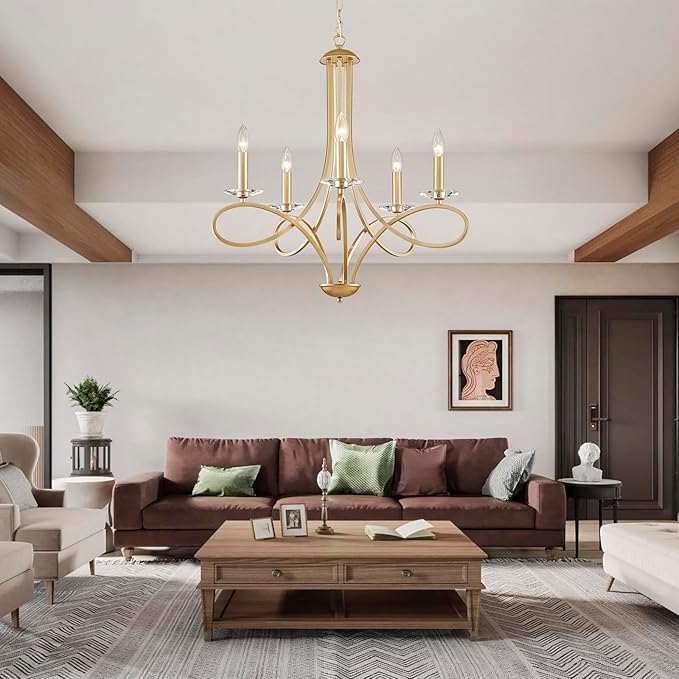 Saint Mossi 5-Lights Gold Modern Chandelier Lighting Fixture, Modern Pendant Light for Dining Room, Contemporary Chandelier for Bedroom, Living Room, Dining Room,H27 xD26,Chain Adjustable