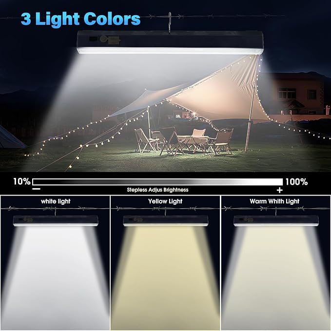 Magnetic Light BAR,15.75-inches 7500mAh 8000 Lumens Rechargeable Portable Lamp Built-in 216-LED Bulbs,with Handy Hook with 2 Magnets Endurance