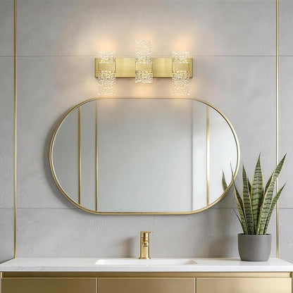 Modern Polished Gold 3 Light Bathroom Vanity Light, Eleglant LED Bathroom Light Fixtures Over Mirror, Hardwired Acrylic Shade Wall Lighting Fixtures, Dimmable, 3CCT(3000/4000/5000K)
