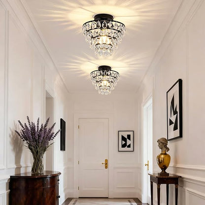 Mayful Modern Crystal Ceiling Light Fixture Black Semi Flush Mount Ceiling Chandelier Mini Ceiling Light for Hallway Bedroom Bathroom Living Room E26