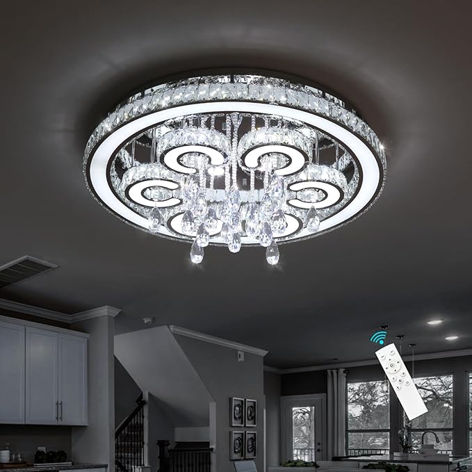 HAIXIANG W32'' Modern Chandeliers for Dining Room Crystal LED Chandelier Light Living Room Bedroom Interior Luxury Lighting Fixture 2700-6000K Dimmable Lights Silver