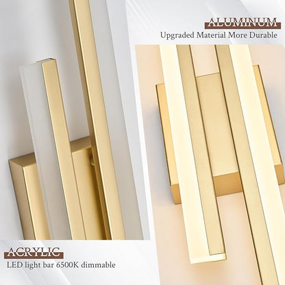 LED Wall Sconce Set of 2 Gold Remote Modern LED Vanity Lights Set of 2 Indoor Wall Light Fixtures for Living Room, Dimmable Wall Sconce for Bedside Bedroom Bathroom, 23.6inch 2 Pack