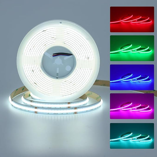 JOYLIT 24V RGBW COB LED Strip Lights 16.4FT/5M RGB + 6000K Cool White Dual Mode, Flexible 784 LEDs/M High Density Dotless Tape Light for Indoor, Bedroom, Kitchen, Home Theater Lighting (Light Only)
