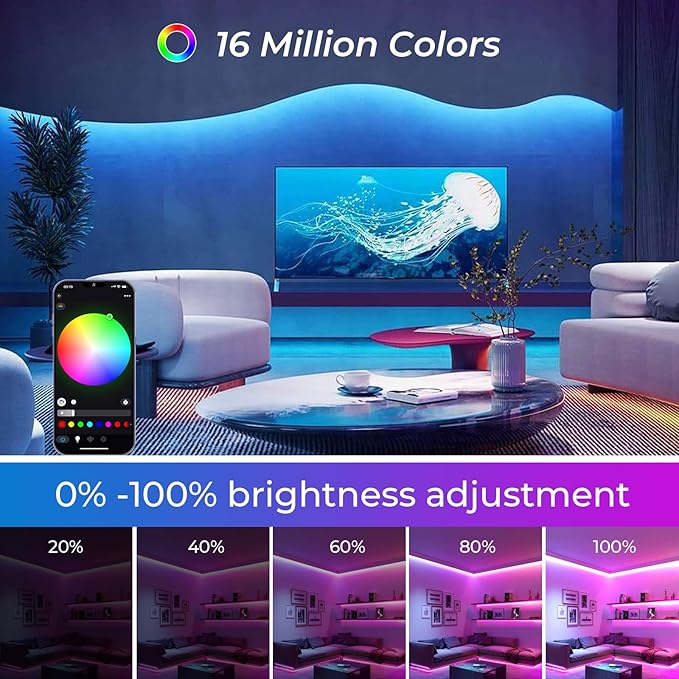 RGB COB Led Light Strip 32.8ft, 10mm Width, 5760 LEDs, 24V Color Changing Led Strip Lights with Remote Control, Music Sync, Flexible Led Tape Lighting for TV Light, Bedroom Home Indoor Decor