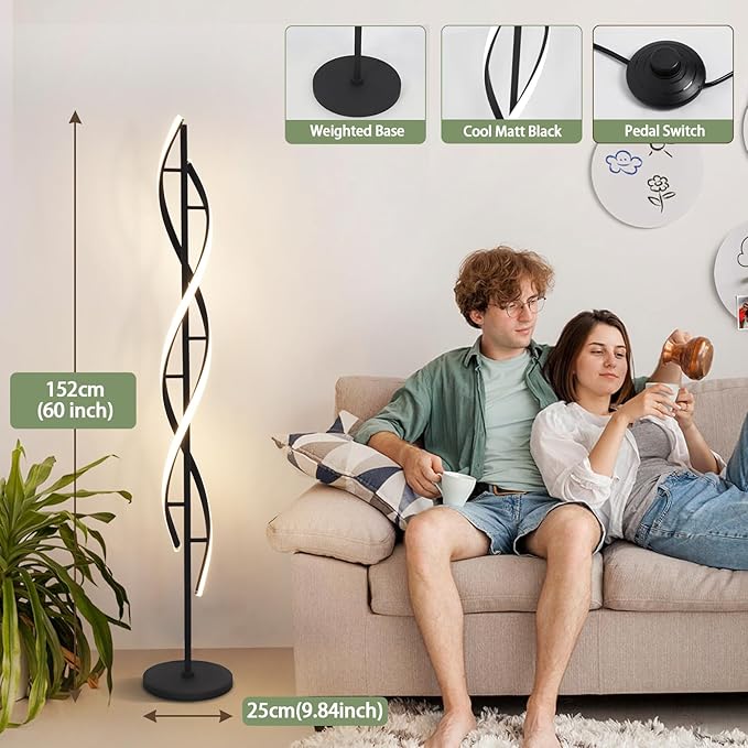 ADISUN 40W LED Floor Lamp Remote Control Dimmable Spiral Floor Lamp Indoor Tall Lamp Floor Lamps for Living Rooms Family Rooms Bedrooms Offices Lighting (Black)