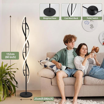 ADISUN 40W LED Floor Lamp Remote Control Dimmable Spiral Floor Lamp Indoor Tall Lamp Floor Lamps for Living Rooms Family Rooms Bedrooms Offices Lighting (Black)