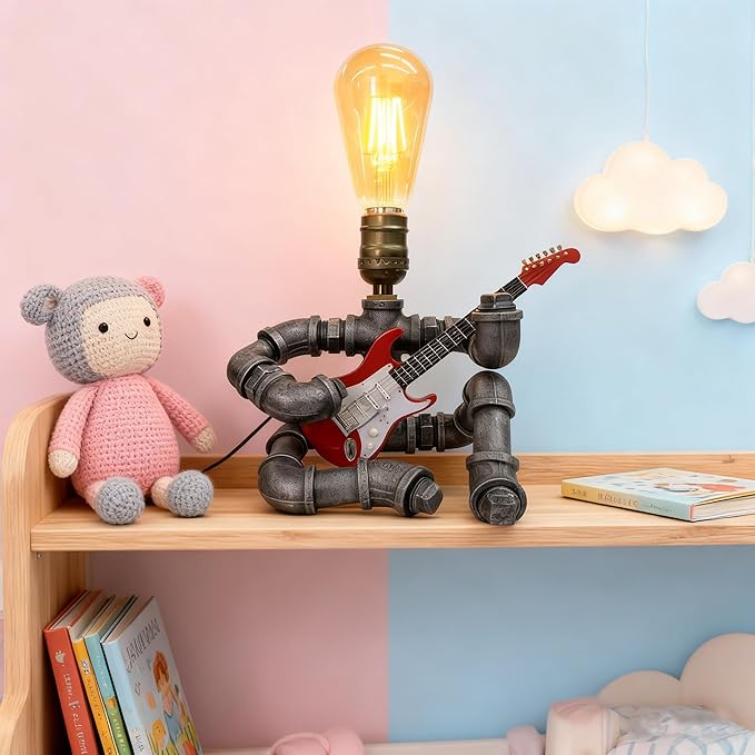 Cool Table Lamp - Vintage Steampunk Decor, A Very Relevant Gift for Music Fanatics & Guitar Aficionados