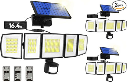 MDCMDCM Solar Motion Lights Outdoor - with 16.4ft Cable, 3000LM LED Security Lights for Outside Dusk to Dawn, 2400mAh IP65 Waterproof Flood Lights with Remote for Court Yard Garage Front Door