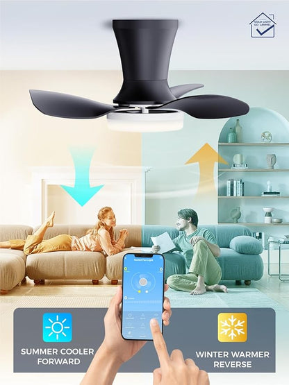 LANMEL Ceiling Fan with Light, Modern Flush Mount Low Profile with Remote Control, Reversible, 3CCT Dimmable, Quiet,LED for Bedroom, Living Room, Indoor/Outdoor Patio Use 22 Inch Silver & Black
