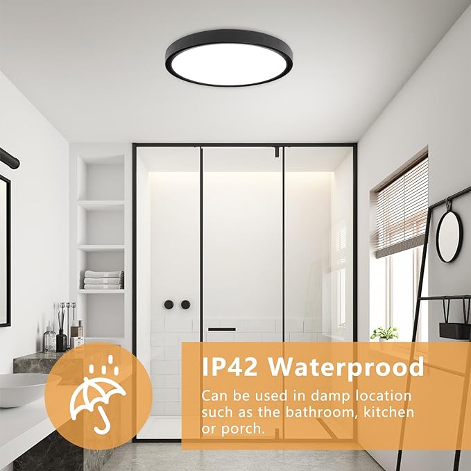 12PK 12 Inch LED Flush Mount Ceiling Light, 24W, 2520LM, 3000K/4000K/6000K CCT Selectable Super Slim LED Ceiling Light, Close to Ceiling Round Flat Panel Light for Hallway, Bedroom,Kitchen ect