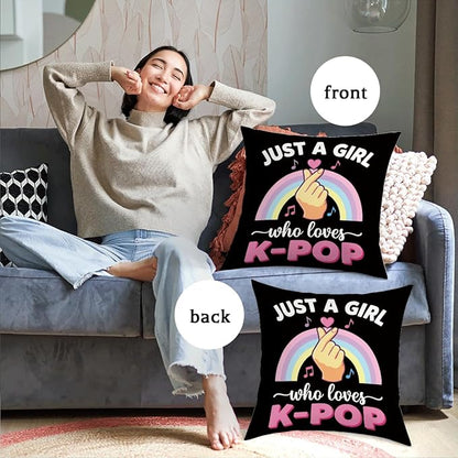 K-pop Decor, Just a Girl Who Loves K-pop Room Decor, Rustic Anime Lovers Throw Girls K-pop Gifts Pillow Covers for Living Room Home Girl Bedroom Decoration Gifts-Rainbow