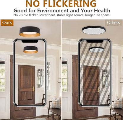 Bargeni Flush Mount Ceiling Lights,12.5 inch Ceiling Light Fixture,3000K/18W, Matte Black with Champagne Gold Inside Finish,Flush Mount Light Fixture for Balcony,Outdoor,Kitchen,ETL Listed-2 Pack