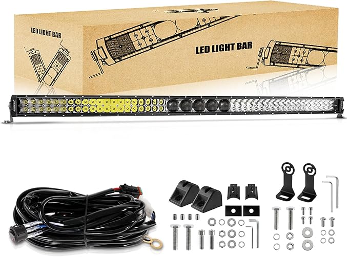 Auxbeam 52 Inch led Light bar 450W LED Driving Work Light Slim Dual Row Spot Flood Combo Off Road Lights 5D PRO Lens Driving Lamp with Wiring Harness for Trucks Jeep Off Road SUV UTV ATV