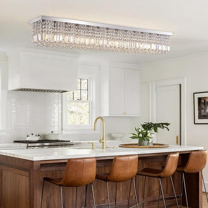 Large Modern Crystal Chandeliers for Dining Room Light Fixture, 13-Light Rectangle Chandelier Ceiling Light for Kitchen Island Living Room, L59 Inch, Chrome Finish