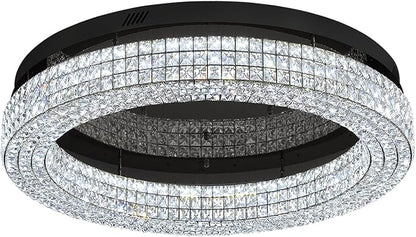 ykolupty 32'' Modern Chandeliers for Living Room Crystal Chandelier Flush Mount Ceiling Light Fixture for Dining Room Living Room Bedroom Dimmable 2700-6000K (Black Chandelier)