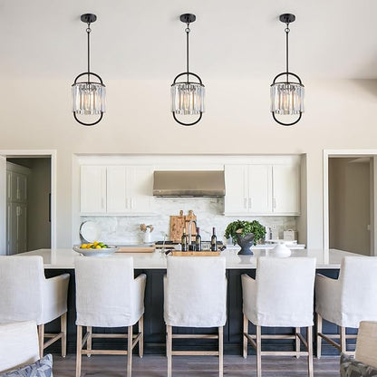 Black Crystal Pendant Light for Dining Room, 9.4" Mini Luxury Crystal Chandelier Lights Fixture, Small Modern Elegant Adjustable Chandelier for Bedroom Kitchen Island