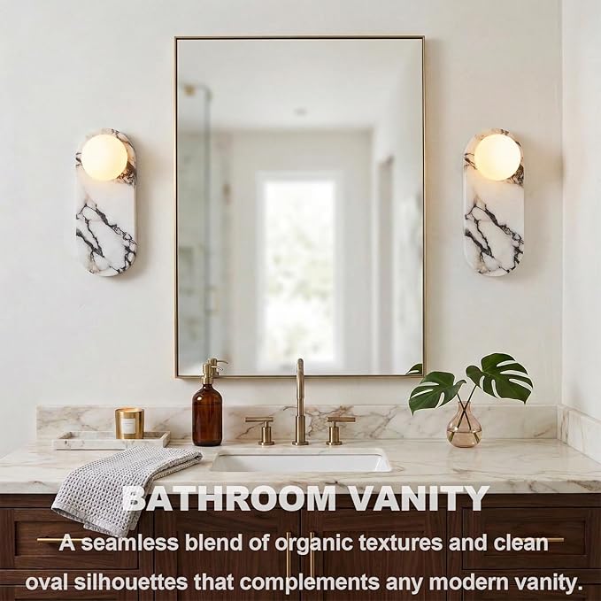 Natural Marble Wall Sconces, Alabaster Wall Light, Hardwired Wall Light Fixtures, Modern Wall Mount Wall Lights for Dining Room Stairs Bedroom