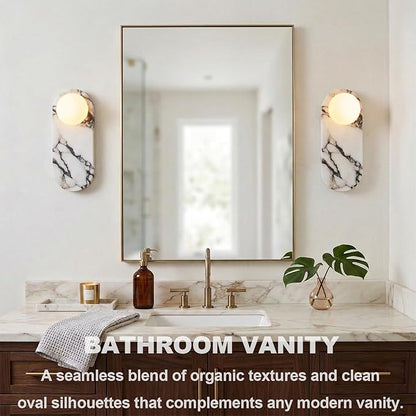 Natural Marble Wall Sconces, Alabaster Wall Light, Hardwired Wall Light Fixtures, Modern Wall Mount Wall Lights for Dining Room Stairs Bedroom