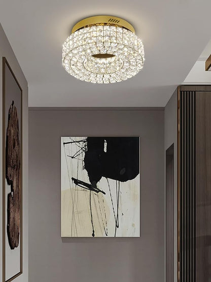 ykolupty 16" Crystal Chandeliers,Round Chandelier for Living Room Modern Crystal Ceiling Light Fixture for Foyer Bedrooms Dining Room Hallway Gold