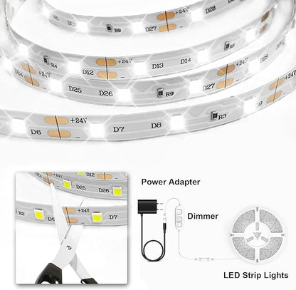 VOLIVO White LED Strip Lights, 16.4ft Dimmable LED Lights Strip 6500K Bright Daylight White, Strong Adhesive, Flexible Tape Light for Mirror, Kitchen Cabinets, Bedroom