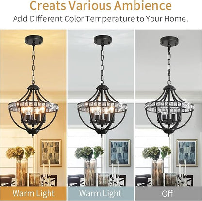 Farmhouse Crystal Ceiling Hanging Chandelier,16inch Black Rustic Vintage Pendant Light Fixture for Living Room Bedroom Dining Room Dining Foyer Kitchen Entry （5-Light）