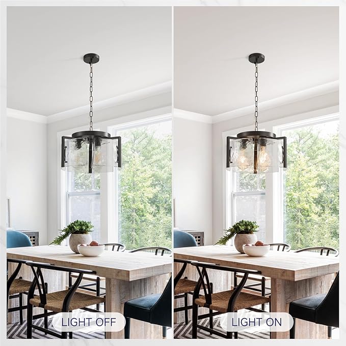 Modern Black Round Glass Chandelier,3 Light Entryway Pendant Lighting,Dining Room Lighting Fixtures Over Table,Vintage Drum Chandeliers for Kitchen Bedroom Living Room Stairwell Foyer Laundry Bathroom