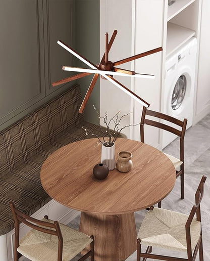 Modern Sputnik Chandelier Ceiling LED Black Pendant Light Embedded Mount Chandeliers Dining Room Light Fixtures Over Table Dimmable with Remote Control for Living Room Kitchen Bedroom (Wood Color)