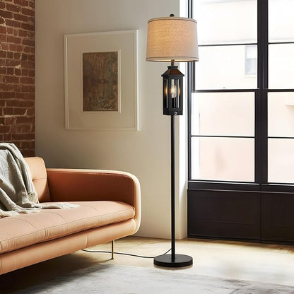 G-SAFAVA 63" Floor Lamps for Living Room Bedside Nightstand Lamp All Black Tall Standing Lamp for Home Decor Bedroom Reading Lamp Farmhouse Rustic Bed Lights with 2 Light Sources (2 Bulbs)