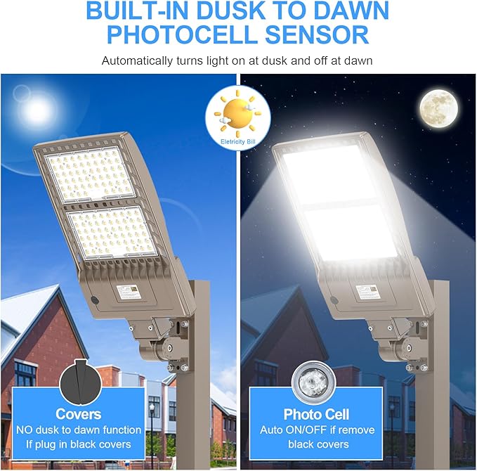400W LED Parking Lot Light UL ETL Listed 60000LM 5000K Adjustable Arm Mount LED Street Light with Dusk to Dawn Photocell 100-277V IP65 Rating Outdoor Commercial Area Flood Security Lighting