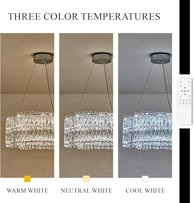 24’’ Crystal LED Chandelier with Remote Control Dimmable 3000-6500K Contemporary Luxury Chandeliers Modern Chrome Light Fixture for Dining Living Room Kitchen Island Foyer Entryway