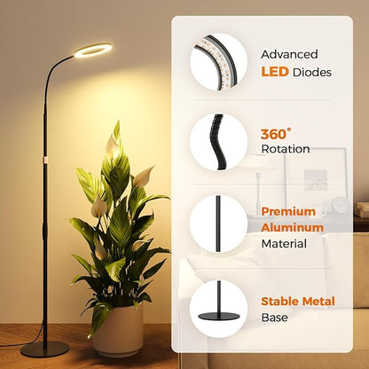 Bamworld Grow Lights for Indoor Plants, Full Spectrum Plant Lights for Indoor Growing, Floor Grow Lamp for Large Plants, Auto ON/Off Timer 3/9/12H, 10 Dimmable Levels, 37-65" Adjustable Height