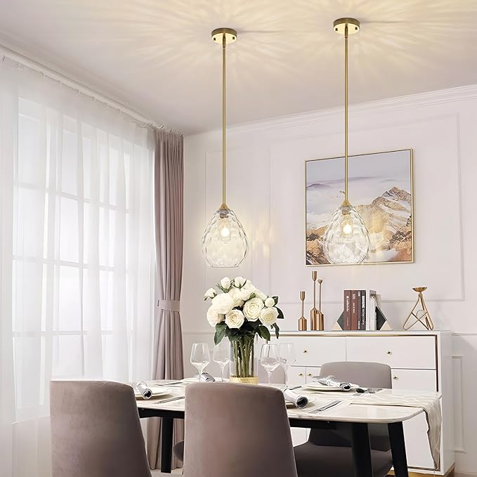 7.8" Island Lights for Kitchen， Glass Pendant Light for Kitchen Island, Gold Hand-Blown Pendant Lights Fixtures with Adjustable Height, Ideal for Kitchen Island, Dining Room, Bedroom, Entryway