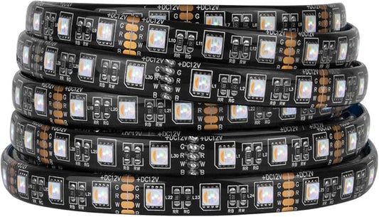 BTF-LIGHTING RGBW LED Strip Lights,UL Listed,5050 4 Colors in 1 RGB + 2700K-3000K Warm White,12V DC,16.4ft/5m 60LEDs/m 12mm Black PCB, IP65 Waterproof for Home Decoration(No Adapter or Controller)