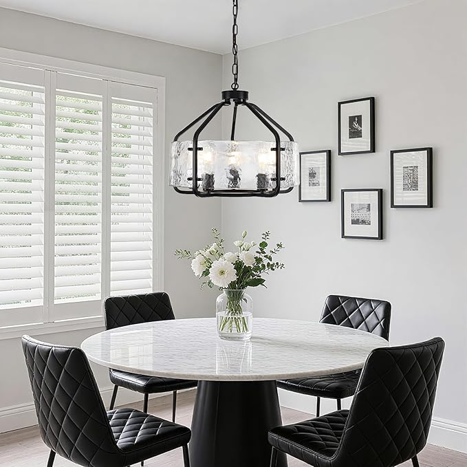 Luupyia 20 Inches Black Glass Drum Chandelier, 5Lights Modern Glass Chandelier, Height Adjustable Drum Chandeliers Crystal Pendant Light Over Dining Room Table Kitchen Entryway Chandeliers for Foyer