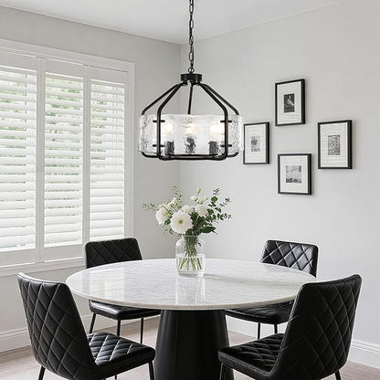 Luupyia 20 Inches Black Glass Drum Chandelier, 5Lights Modern Glass Chandelier, Height Adjustable Drum Chandeliers Crystal Pendant Light Over Dining Room Table Kitchen Entryway Chandeliers for Foyer
