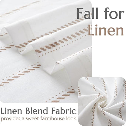 jinchan Linen Striped Kitchen Curtains Tier Cafe Curtains for Living Room Bathroom RV 36 Inch Farmhouse Rustic Half Window Treatment Light Filtering 2 Panels Taupe on White