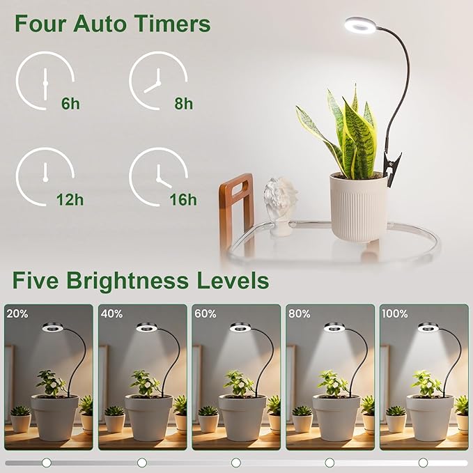 LORDEM Grow Lights for Indoor Plants, 2 in 1 Full Spectrum Plant Light with 360° Gooseneck, 48 LEDs, Auto Timer 6/8/12/16H, 3 Lighting Modes,5 Brightness Levels for Small Plants, 3 Pack Black