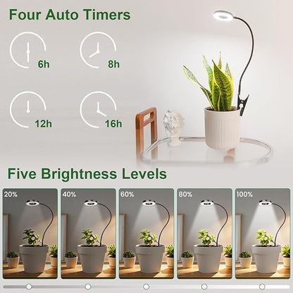 LORDEM Grow Lights for Indoor Plants, 2 in 1 Full Spectrum Plant Light with 360° Gooseneck, 48 LEDs, Auto Timer 6/8/12/16H, 3 Lighting Modes,5 Brightness Levels for Small Plants, 3 Pack Black