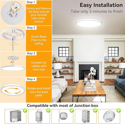 WKONCLDY 5CCT 3000k//3500k/4500k//5000k/6000k Selectable, Dimmable Led Flush Mount Ceiling Light, 20 Inch 5000LM Round Modern Flat Panel,Super Slim for Living Dining Kitchen Bedroom Room
