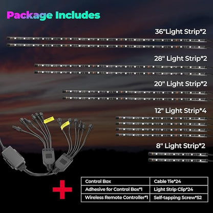 KEMIMOTO 12PCS Million Colors Golf Cart Underglow LED Strip Light Kit 12V Compatible with Club Car, EZGO, Drive, ICON, and Kandi, Waterproof IP68 Accent Neon Lighting Kit with 24 Modes, Multicolor RGB