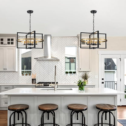 21.26'' Black Gold Chandelier 4-Light Modern Industrial Pendant Light Entryway Chandelier for Foyer Farmhouse Ceiling Lighting Fixture for Kitchen Island Dining Room Living Room Bedroom, Adjustable